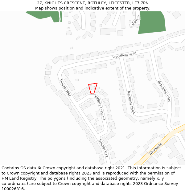 27, KNIGHTS CRESCENT, ROTHLEY, LEICESTER, LE7 7PN: Location map and indicative extent of plot