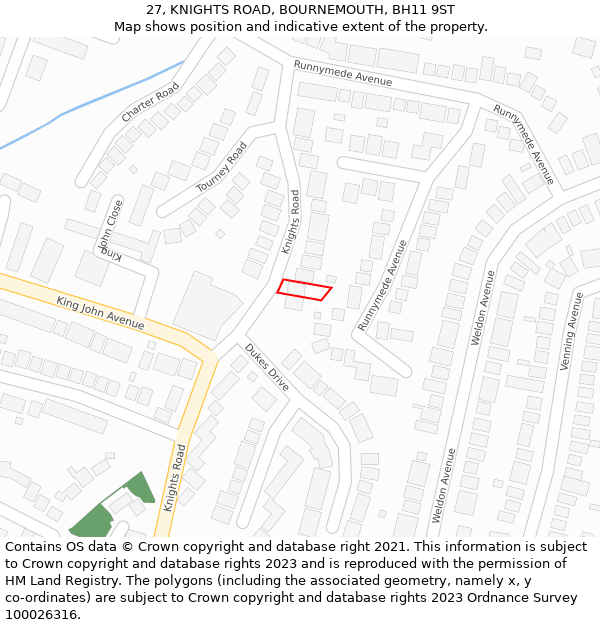 27, KNIGHTS ROAD, BOURNEMOUTH, BH11 9ST: Location map and indicative extent of plot