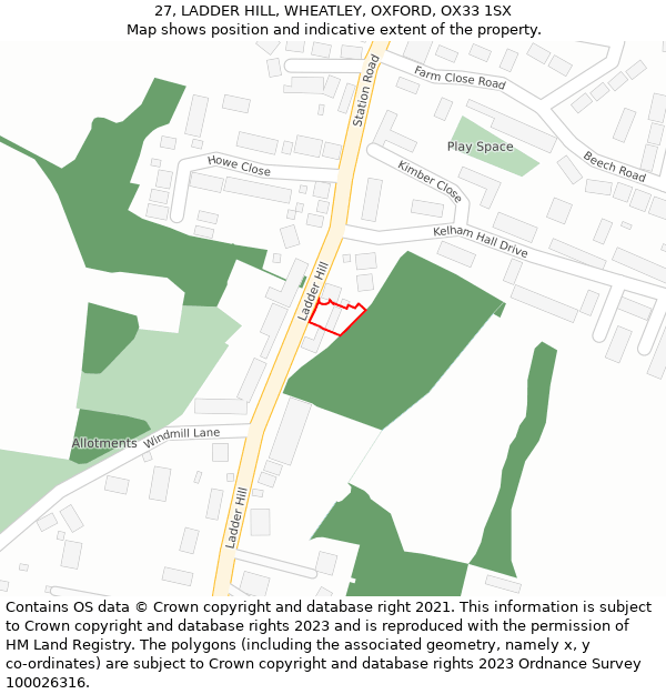 27, LADDER HILL, WHEATLEY, OXFORD, OX33 1SX: Location map and indicative extent of plot