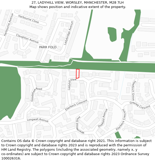 27, LADYHILL VIEW, WORSLEY, MANCHESTER, M28 7LH: Location map and indicative extent of plot