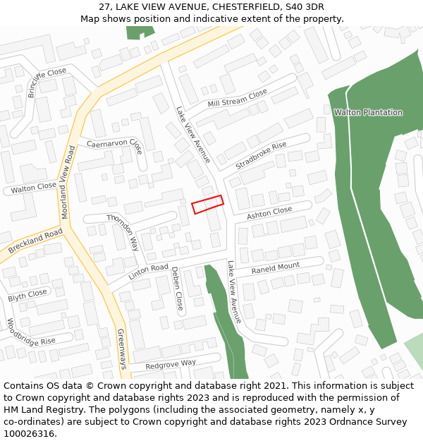 27, LAKE VIEW AVENUE, CHESTERFIELD, S40 3DR: Location map and indicative extent of plot