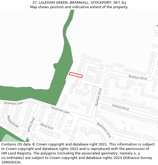 27, LALEHAM GREEN, BRAMHALL, STOCKPORT, SK7 3LJ: Location map and indicative extent of plot