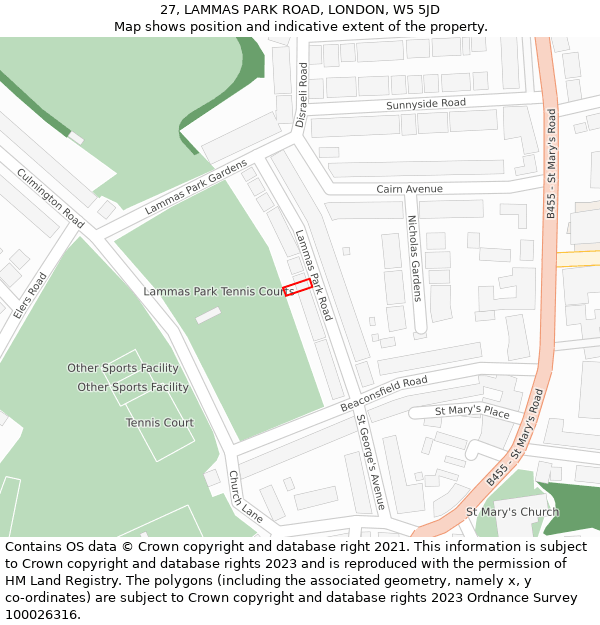 27, LAMMAS PARK ROAD, LONDON, W5 5JD: Location map and indicative extent of plot