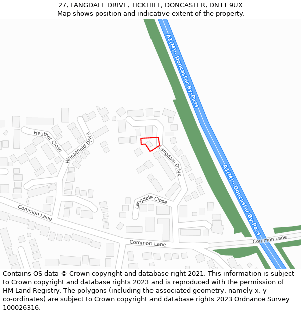 27, LANGDALE DRIVE, TICKHILL, DONCASTER, DN11 9UX: Location map and indicative extent of plot