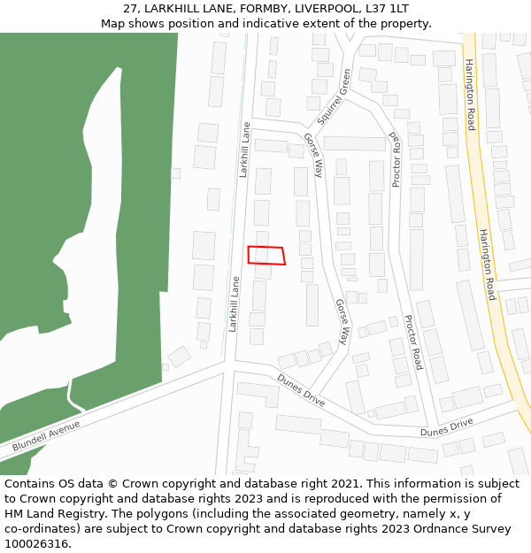 27, LARKHILL LANE, FORMBY, LIVERPOOL, L37 1LT: Location map and indicative extent of plot