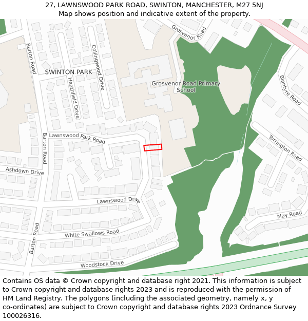27, LAWNSWOOD PARK ROAD, SWINTON, MANCHESTER, M27 5NJ: Location map and indicative extent of plot