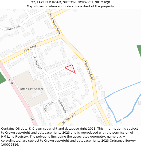 27, LAXFIELD ROAD, SUTTON, NORWICH, NR12 9QP: Location map and indicative extent of plot