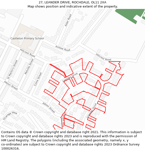 27, LEANDER DRIVE, ROCHDALE, OL11 2XA: Location map and indicative extent of plot