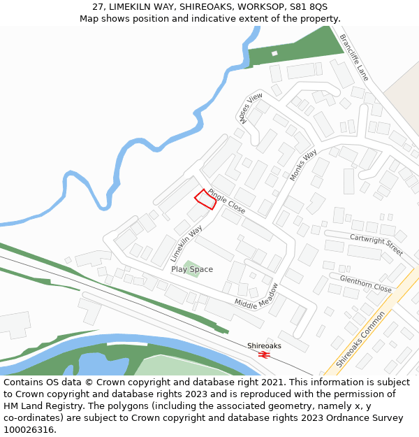 27, LIMEKILN WAY, SHIREOAKS, WORKSOP, S81 8QS: Location map and indicative extent of plot