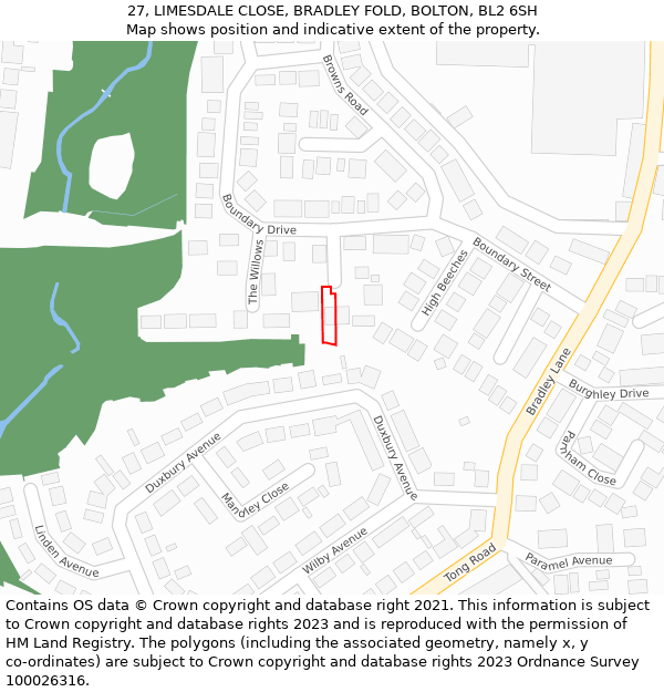 27, LIMESDALE CLOSE, BRADLEY FOLD, BOLTON, BL2 6SH: Location map and indicative extent of plot