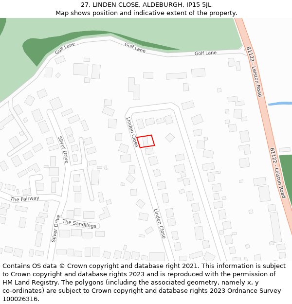 27, LINDEN CLOSE, ALDEBURGH, IP15 5JL: Location map and indicative extent of plot