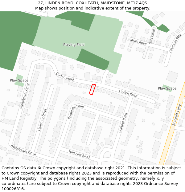 27, LINDEN ROAD, COXHEATH, MAIDSTONE, ME17 4QS: Location map and indicative extent of plot