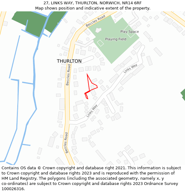 27, LINKS WAY, THURLTON, NORWICH, NR14 6RF: Location map and indicative extent of plot