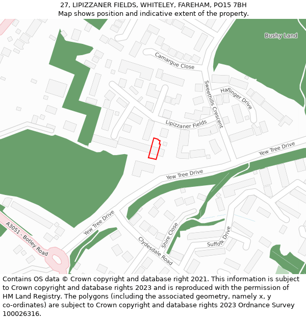 27, LIPIZZANER FIELDS, WHITELEY, FAREHAM, PO15 7BH: Location map and indicative extent of plot