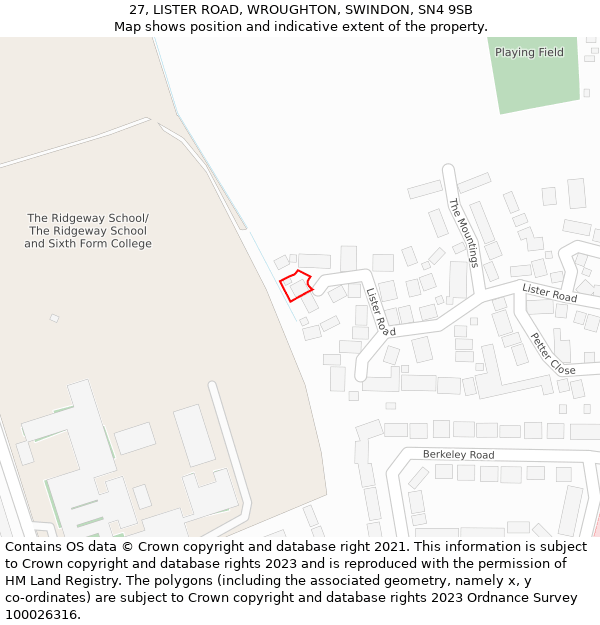 27, LISTER ROAD, WROUGHTON, SWINDON, SN4 9SB: Location map and indicative extent of plot