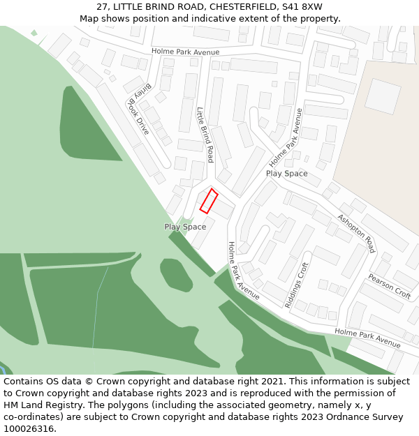 27, LITTLE BRIND ROAD, CHESTERFIELD, S41 8XW: Location map and indicative extent of plot