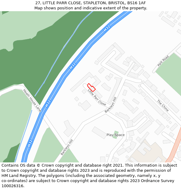 27, LITTLE PARR CLOSE, STAPLETON, BRISTOL, BS16 1AF: Location map and indicative extent of plot