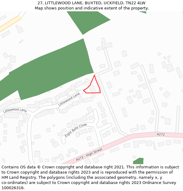 27, LITTLEWOOD LANE, BUXTED, UCKFIELD, TN22 4LW: Location map and indicative extent of plot