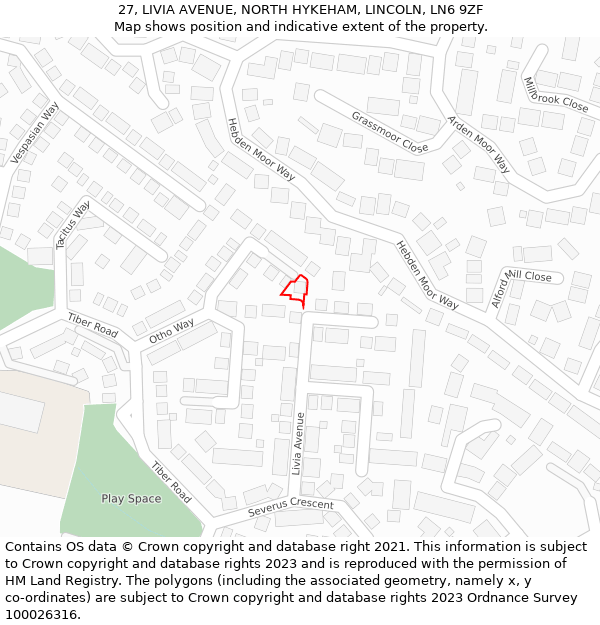 27, LIVIA AVENUE, NORTH HYKEHAM, LINCOLN, LN6 9ZF: Location map and indicative extent of plot