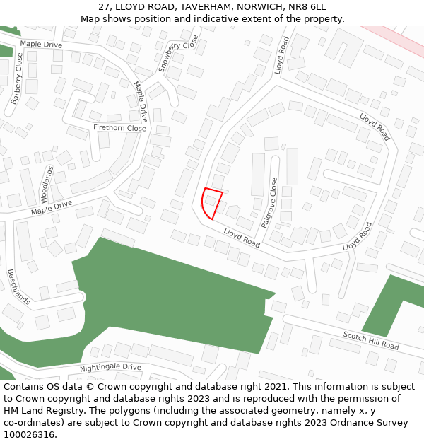 27, LLOYD ROAD, TAVERHAM, NORWICH, NR8 6LL: Location map and indicative extent of plot