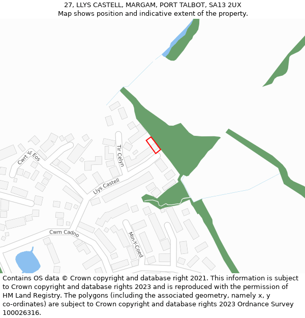 27, LLYS CASTELL, MARGAM, PORT TALBOT, SA13 2UX: Location map and indicative extent of plot