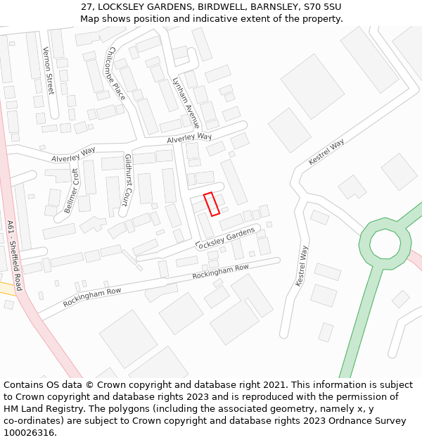 27, LOCKSLEY GARDENS, BIRDWELL, BARNSLEY, S70 5SU: Location map and indicative extent of plot