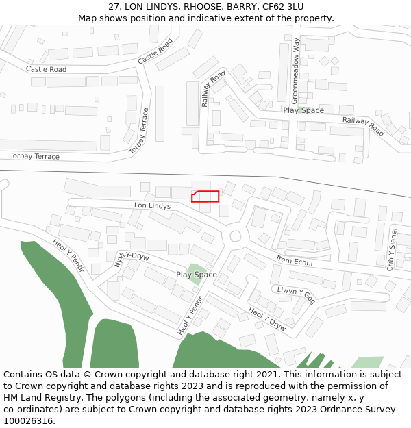 27, LON LINDYS, RHOOSE, BARRY, CF62 3LU: Location map and indicative extent of plot