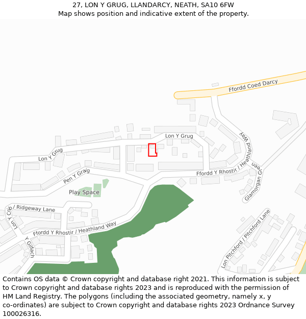 27, LON Y GRUG, LLANDARCY, NEATH, SA10 6FW: Location map and indicative extent of plot