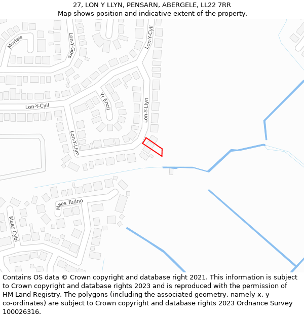 27, LON Y LLYN, PENSARN, ABERGELE, LL22 7RR: Location map and indicative extent of plot