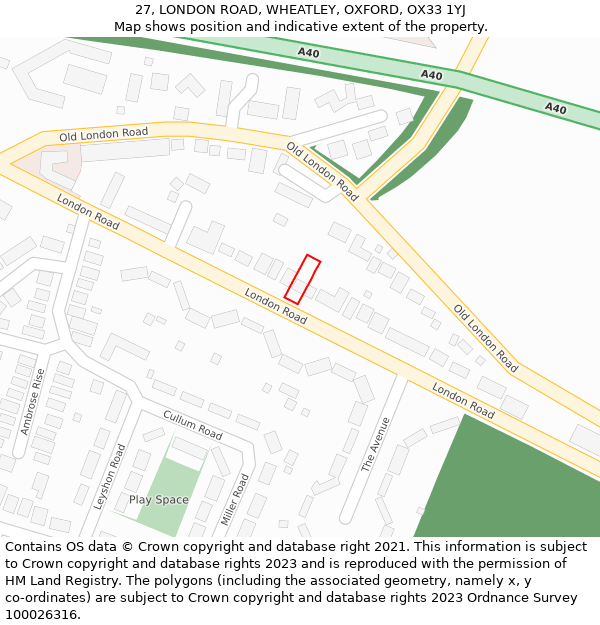 27, LONDON ROAD, WHEATLEY, OXFORD, OX33 1YJ: Location map and indicative extent of plot