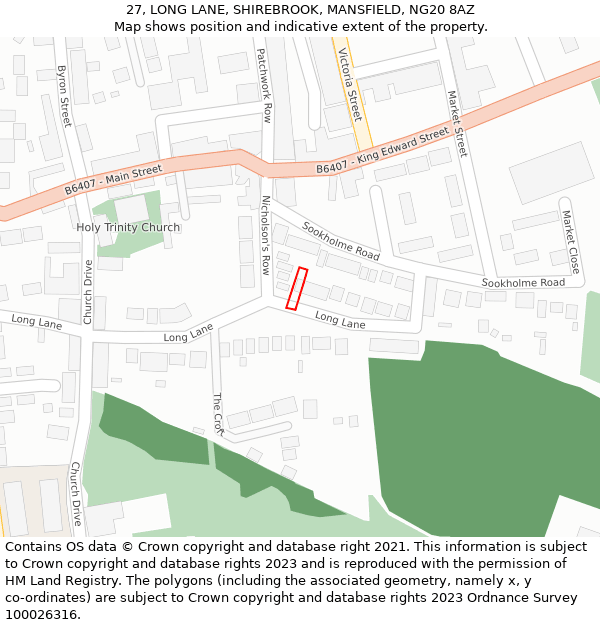 27, LONG LANE, SHIREBROOK, MANSFIELD, NG20 8AZ: Location map and indicative extent of plot