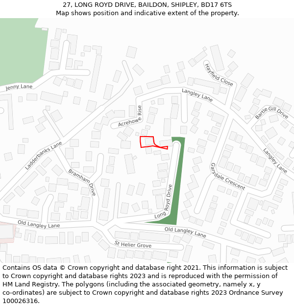 27, LONG ROYD DRIVE, BAILDON, SHIPLEY, BD17 6TS: Location map and indicative extent of plot