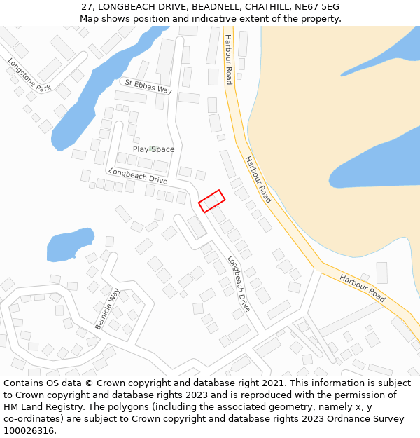 27, LONGBEACH DRIVE, BEADNELL, CHATHILL, NE67 5EG: Location map and indicative extent of plot