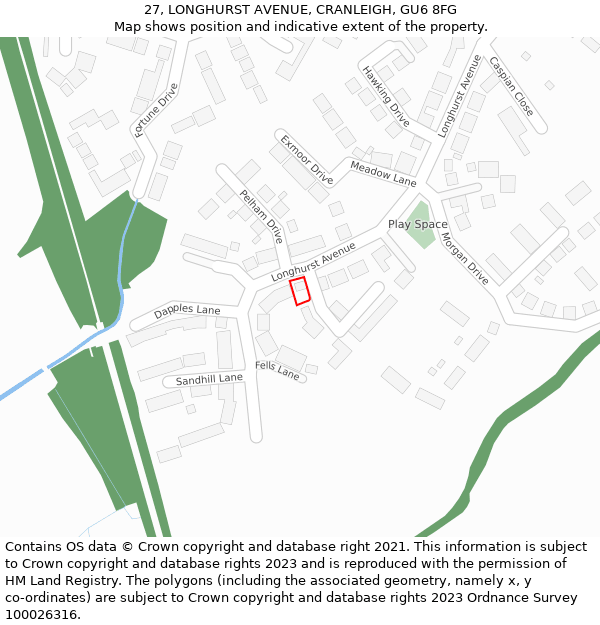 27, LONGHURST AVENUE, CRANLEIGH, GU6 8FG: Location map and indicative extent of plot