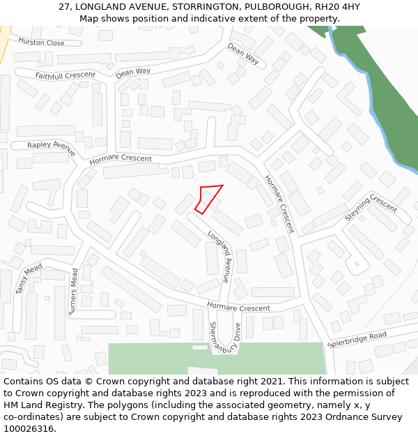 27, LONGLAND AVENUE, STORRINGTON, PULBOROUGH, RH20 4HY: Location map and indicative extent of plot