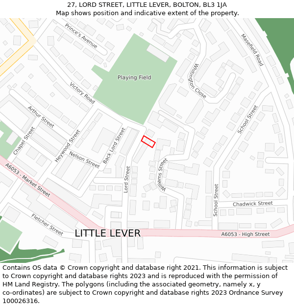 27, LORD STREET, LITTLE LEVER, BOLTON, BL3 1JA: Location map and indicative extent of plot