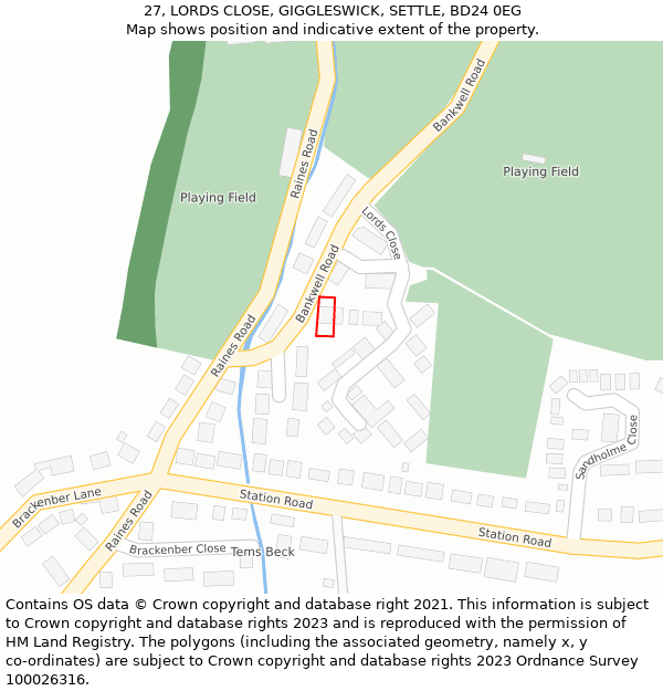 27, LORDS CLOSE, GIGGLESWICK, SETTLE, BD24 0EG: Location map and indicative extent of plot