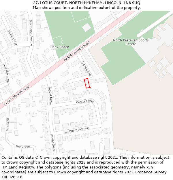 27, LOTUS COURT, NORTH HYKEHAM, LINCOLN, LN6 9UQ: Location map and indicative extent of plot