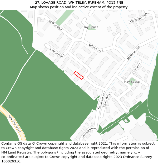 27, LOVAGE ROAD, WHITELEY, FAREHAM, PO15 7NE: Location map and indicative extent of plot