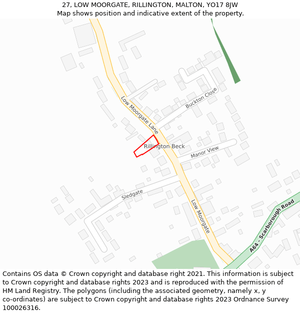 27, LOW MOORGATE, RILLINGTON, MALTON, YO17 8JW: Location map and indicative extent of plot