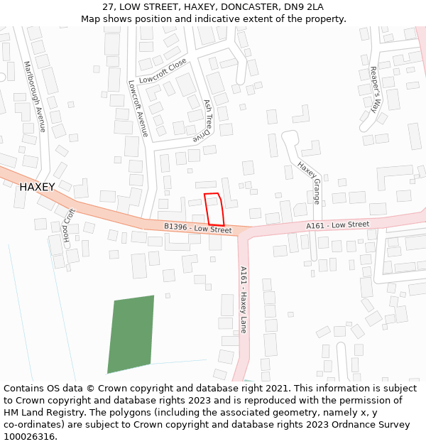 27, LOW STREET, HAXEY, DONCASTER, DN9 2LA: Location map and indicative extent of plot