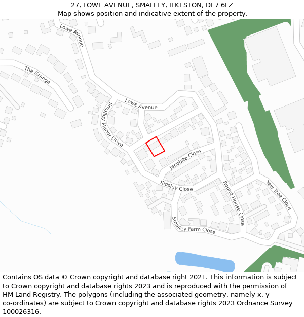 27, LOWE AVENUE, SMALLEY, ILKESTON, DE7 6LZ: Location map and indicative extent of plot
