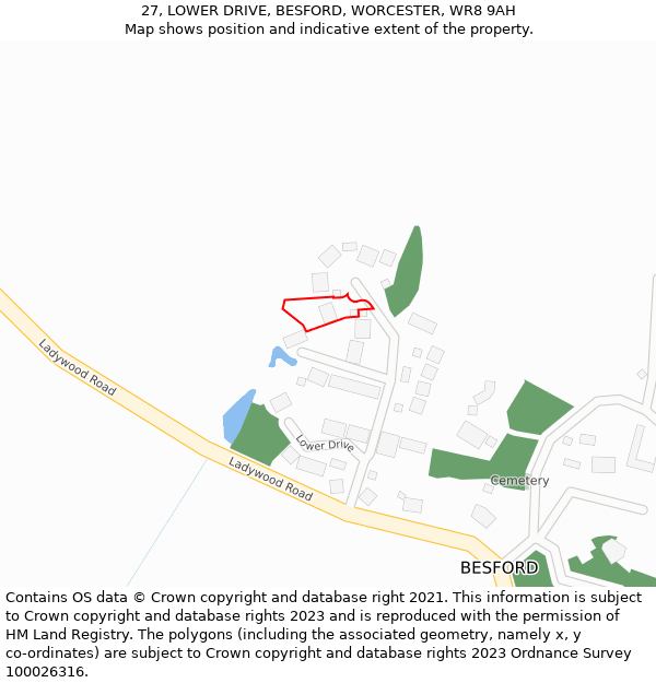 27, LOWER DRIVE, BESFORD, WORCESTER, WR8 9AH: Location map and indicative extent of plot