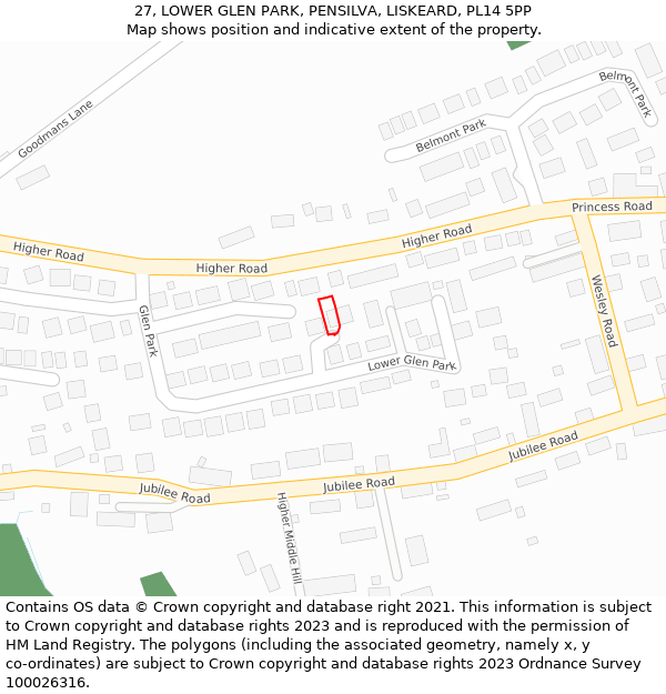 27, LOWER GLEN PARK, PENSILVA, LISKEARD, PL14 5PP: Location map and indicative extent of plot