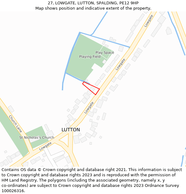 27, LOWGATE, LUTTON, SPALDING, PE12 9HP: Location map and indicative extent of plot