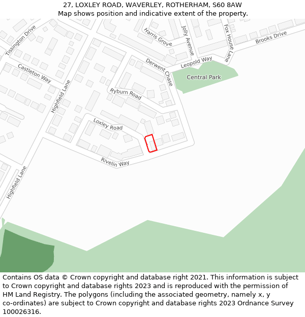 27, LOXLEY ROAD, WAVERLEY, ROTHERHAM, S60 8AW: Location map and indicative extent of plot