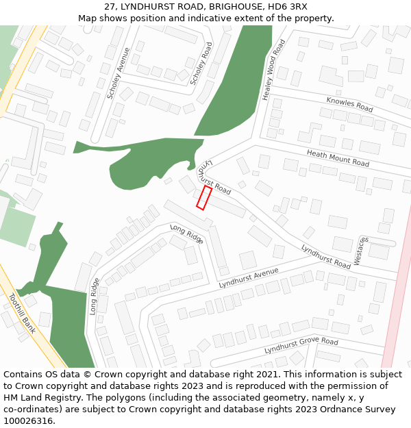 27, LYNDHURST ROAD, BRIGHOUSE, HD6 3RX: Location map and indicative extent of plot