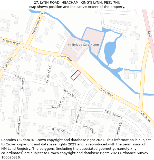 27, LYNN ROAD, HEACHAM, KING'S LYNN, PE31 7HU: Location map and indicative extent of plot