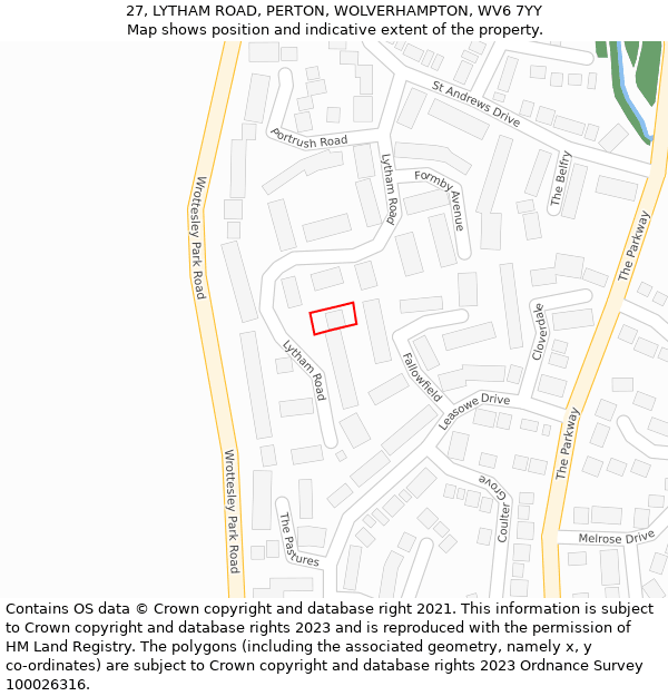 27, LYTHAM ROAD, PERTON, WOLVERHAMPTON, WV6 7YY: Location map and indicative extent of plot