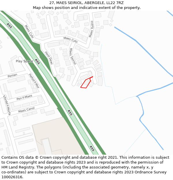 27, MAES SEIRIOL, ABERGELE, LL22 7RZ: Location map and indicative extent of plot